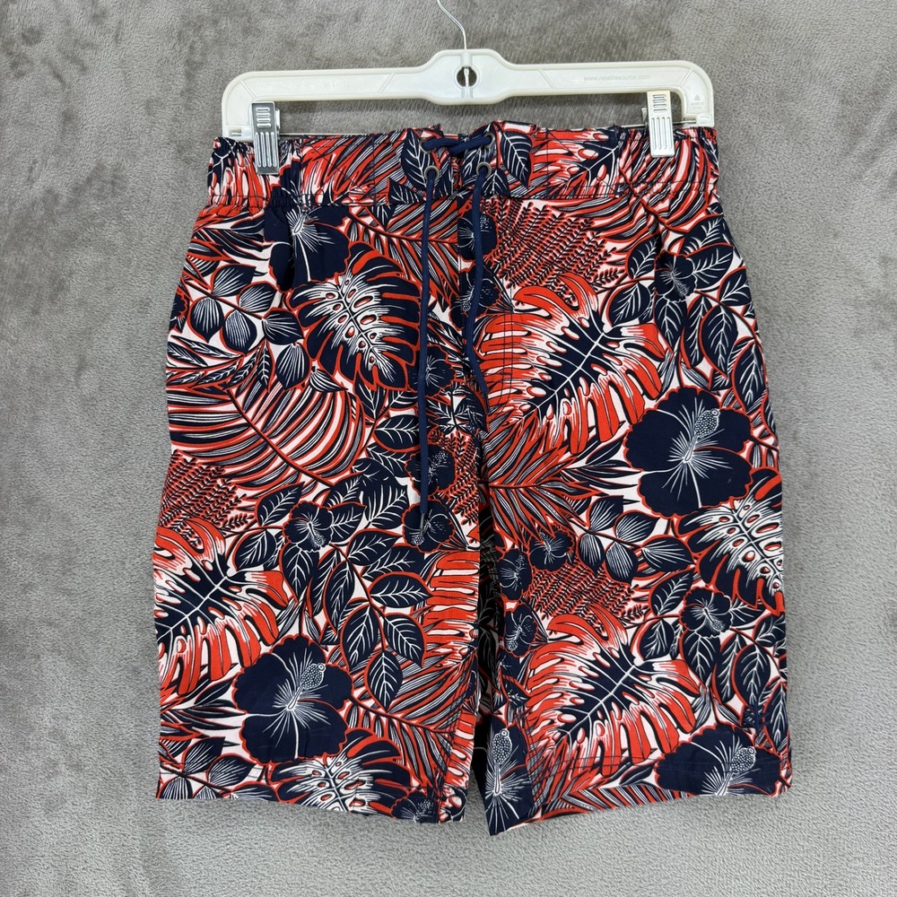 Coolibar Swim Trunks Mens Small Orange Navy Tropical Floral UPF 50+ Board Shorts